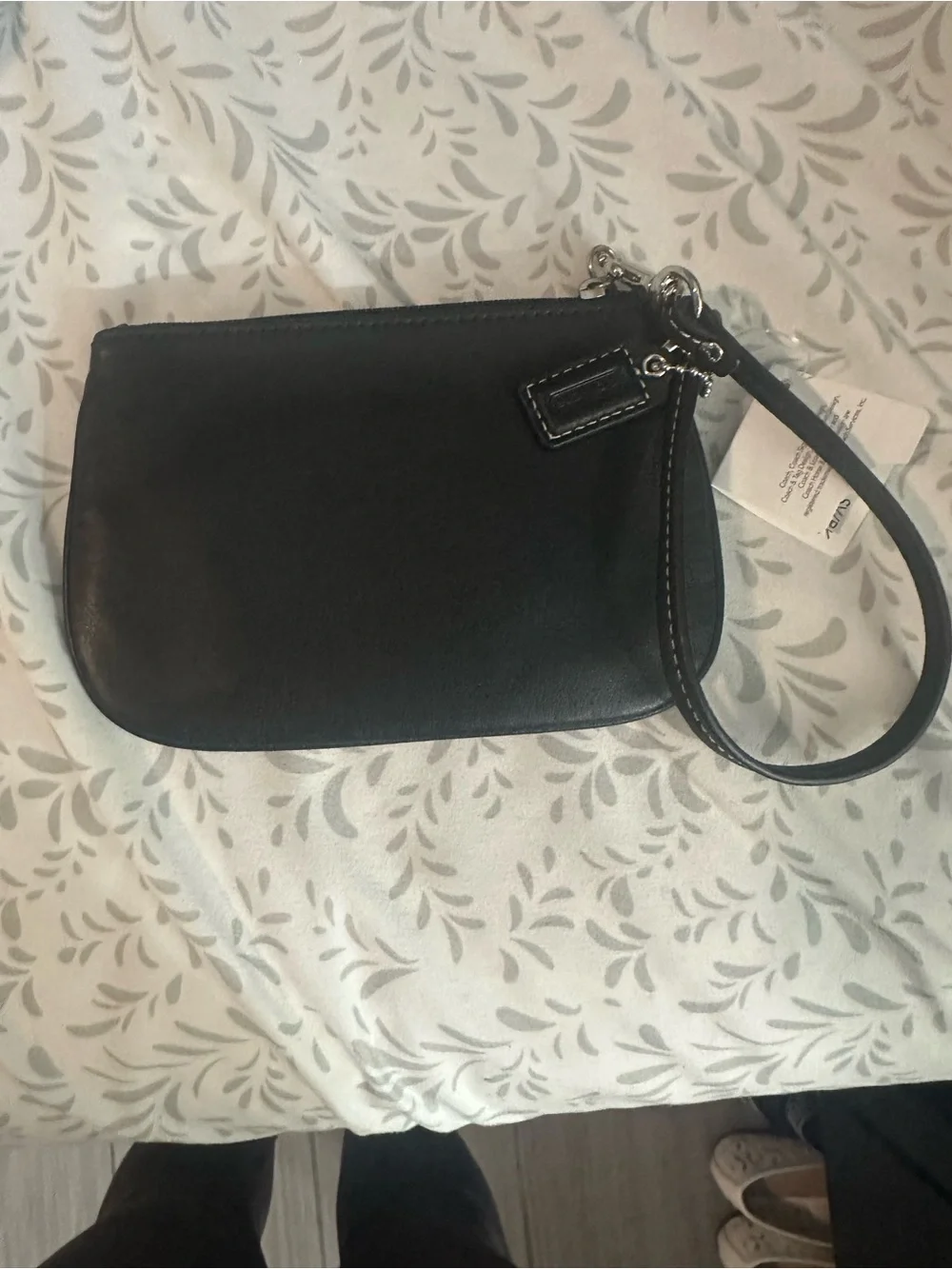 Coach Black Leather Wristlet Clutch with Front Slip Pocket